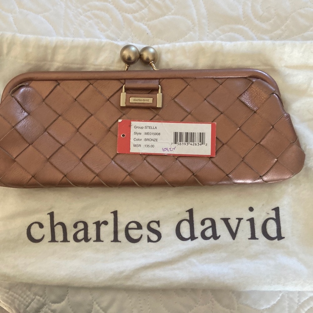 Charles David Rose Gold Leather Cluuch